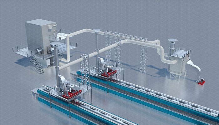 Impianti di recupero energetico dall'aria di raffreddamento diretto/indiretto del forno ceramico verso essiccatoi e atomizzatori 